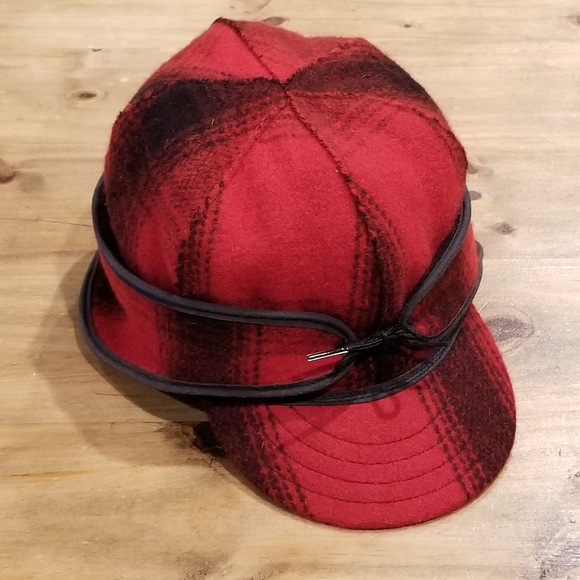 Stormy Kromer Hat Size 7 3/4 Red Buffalo Plaid Ear Flaps Wool Blend Made USA - Picture 5 of 11